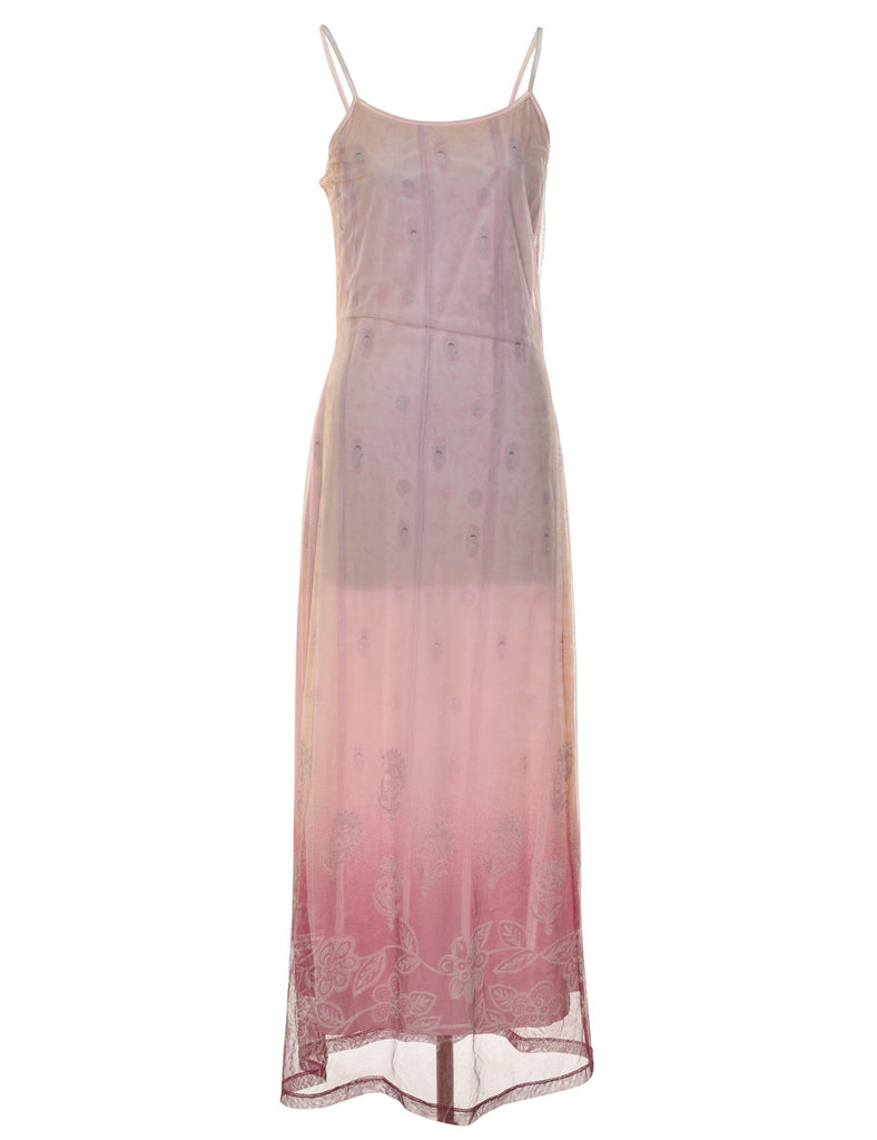 Pale Pink 1990s Sheer Floral Maxi Dress - S