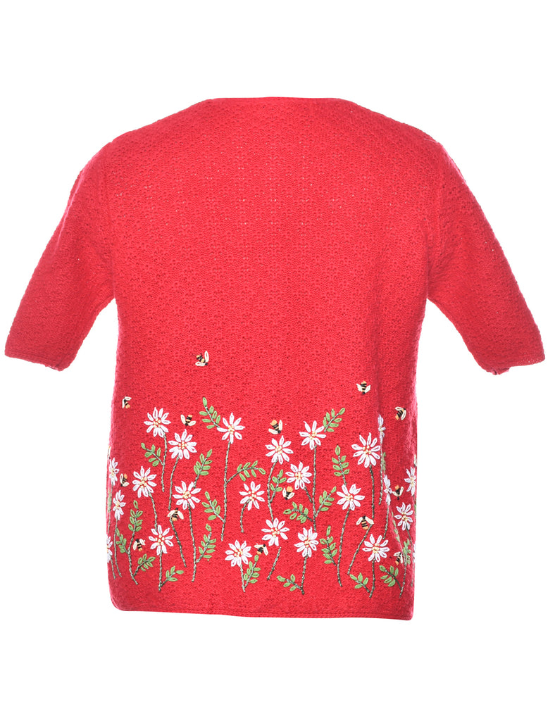 Red Floral Cardigan - S
