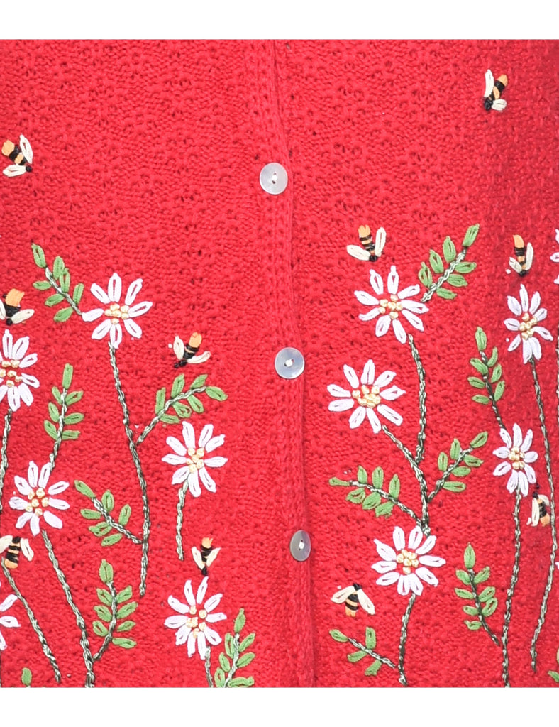 Red Floral Cardigan - S