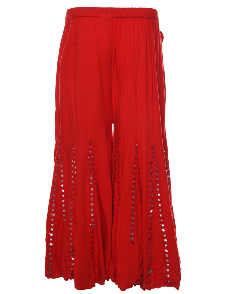 Red Mirror Detail Palazzo Trousers - W26 L21