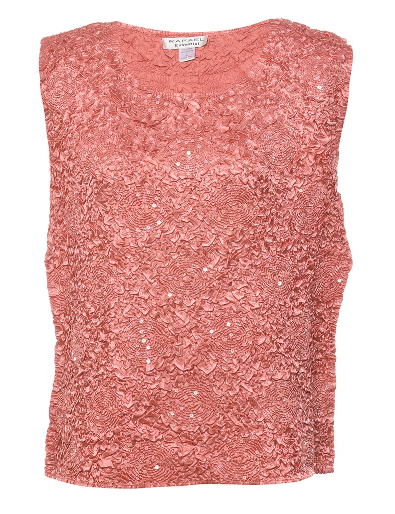 Salmon Pink Crinkled Party Top - L