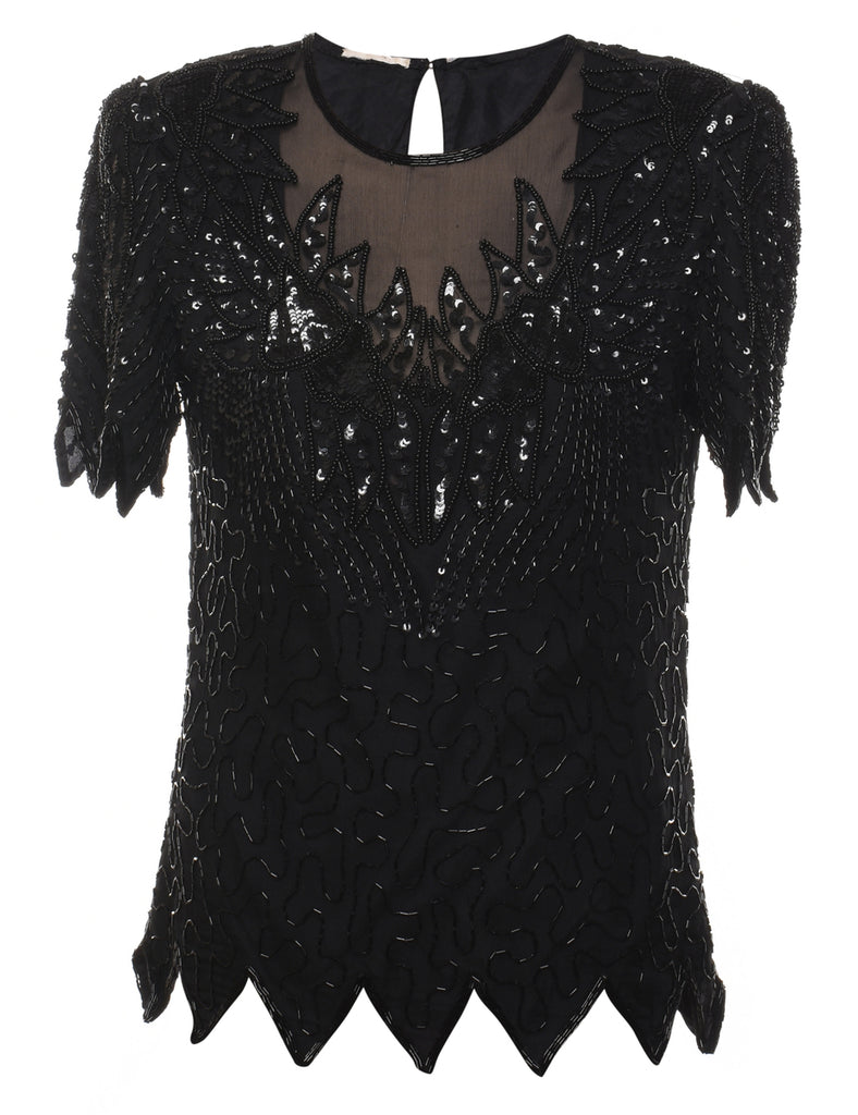 Sequined & Beaded Silk Party Top - M