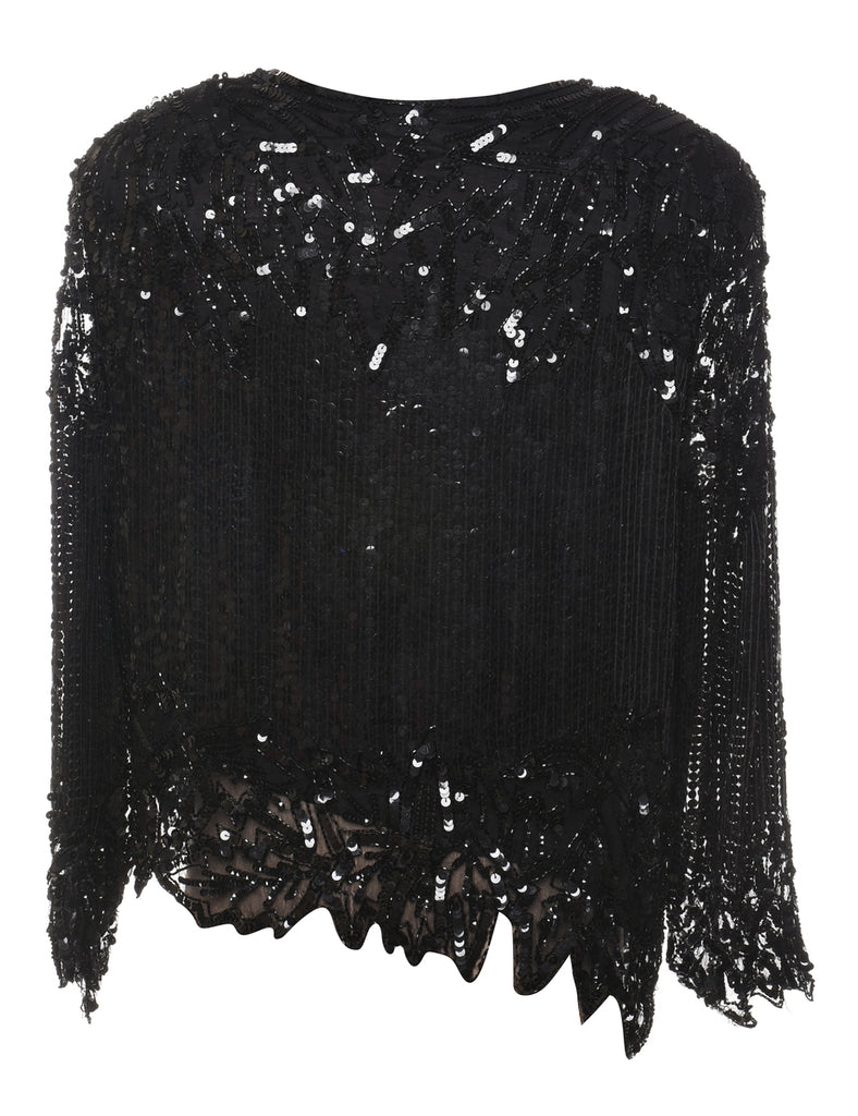 Sequined & Beaded Silk Party Top - L