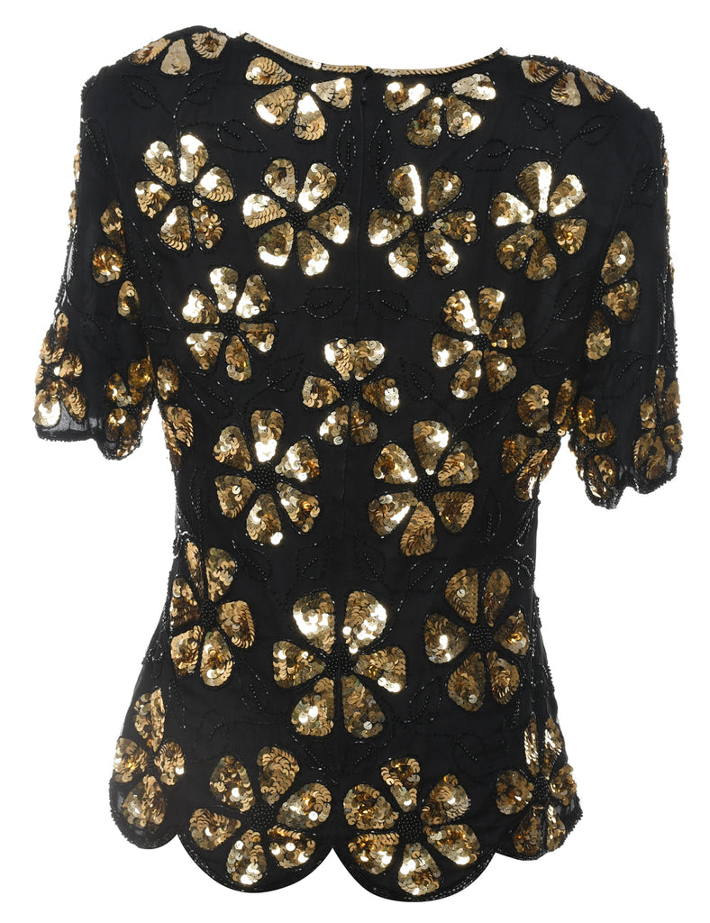 Sequined Silk Party Top - M
