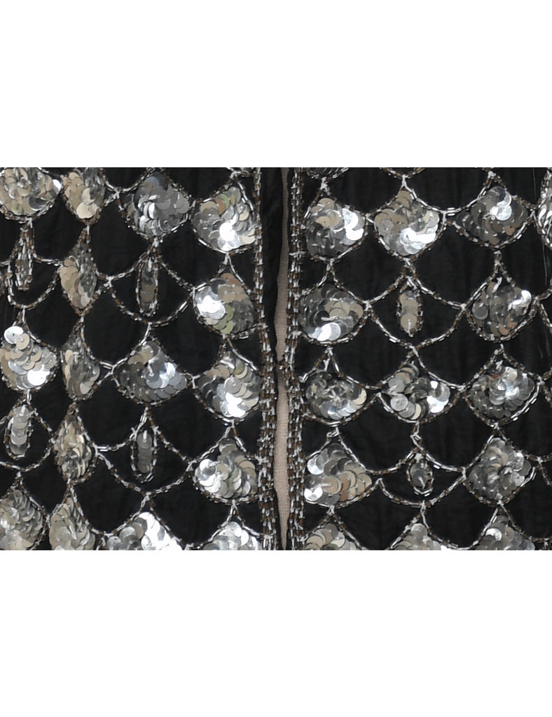 Silk Black & Silver Sequined Waistcoat - M