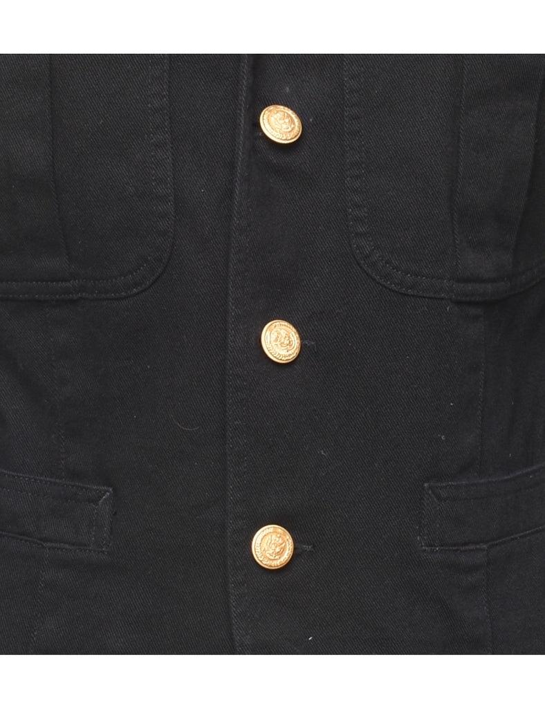 Single Breasted Black Denim Jacket - M