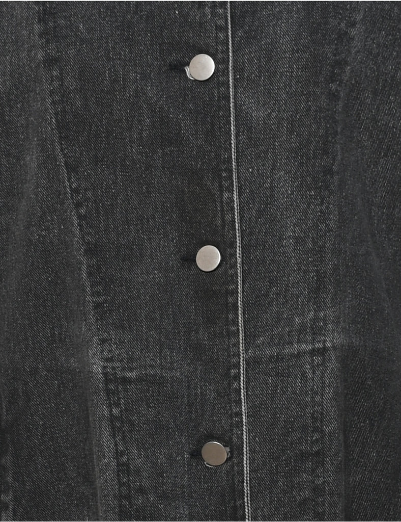 Single Breasted Dark Grey Distressed Denim Jacket - L