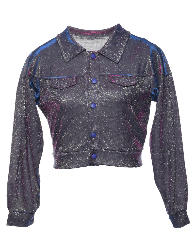 Sparkly Effect Cropped 1990s Evening Jacket - S
