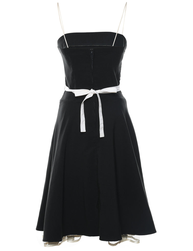 Strappy Black Contrast Trim Evening Dress - M
