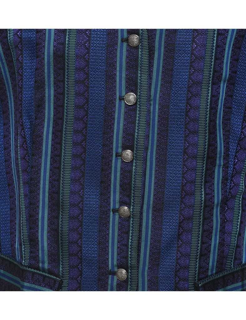 Striped, Black, Green & Blue Waistcoat - L