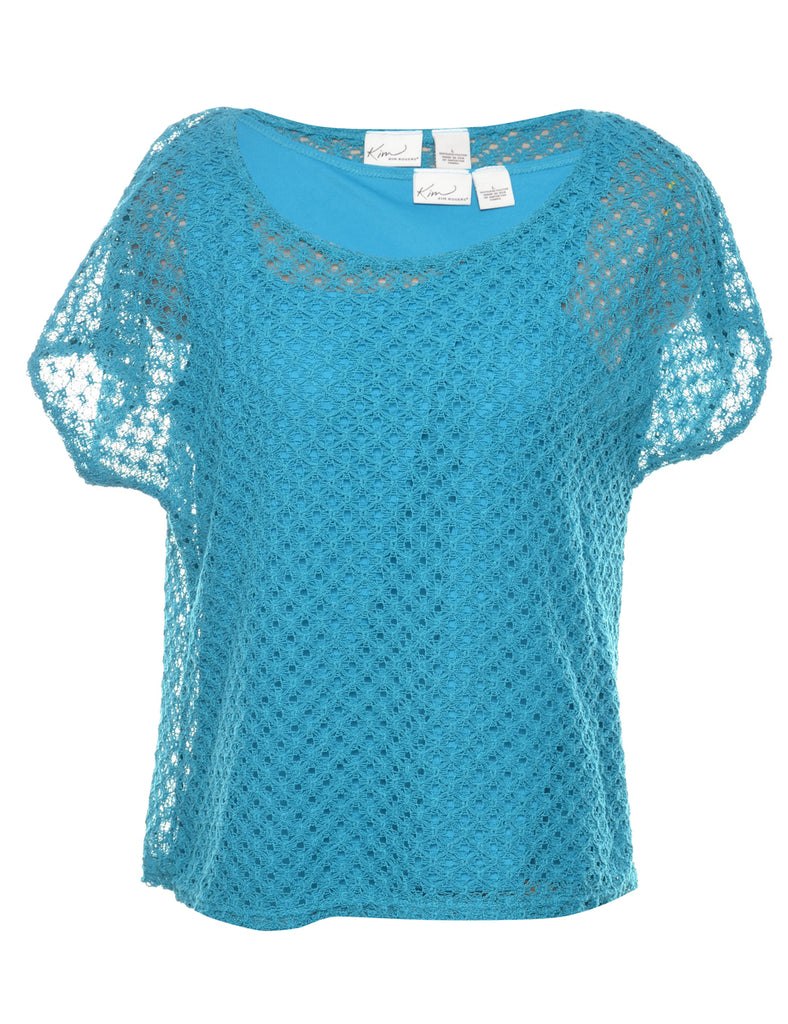 Turquoise Crochet Top - L
