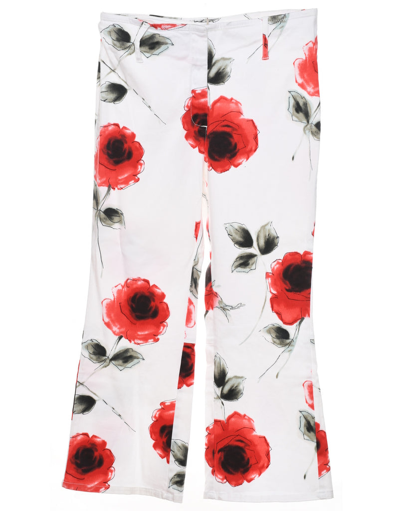 White Floral Print Trousers - W31 L27