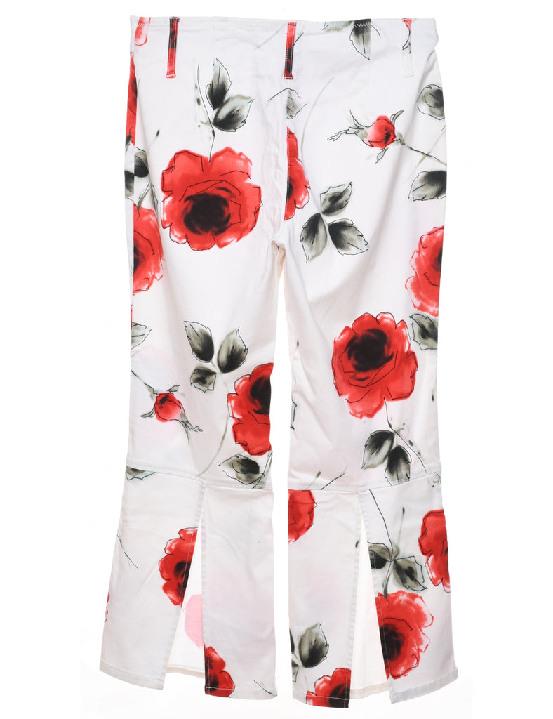 White Floral Print Trousers - W31 L27