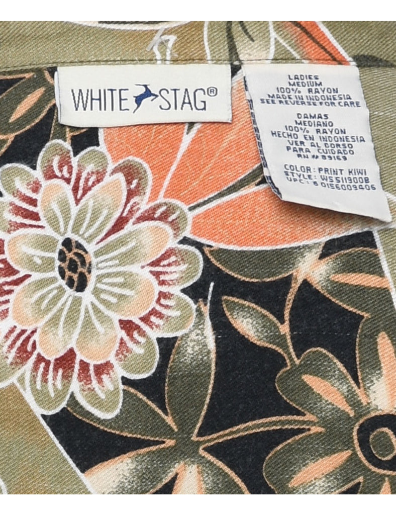 White Stag Floral Hawaiian Shirt - M