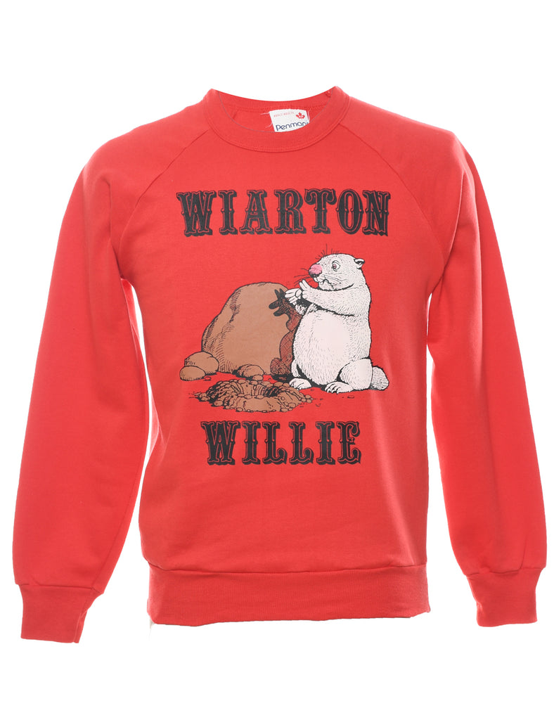 Wiarton Willie Red Vintage Printed Sweatshirt - S