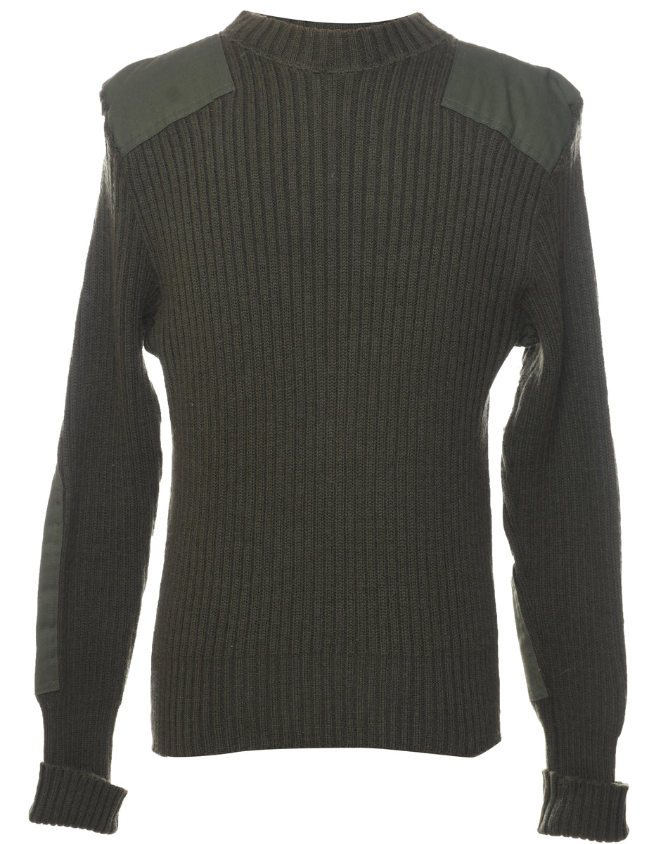 Men's Classic Green Ribbed Jumper Green, M | Beyond Retro
