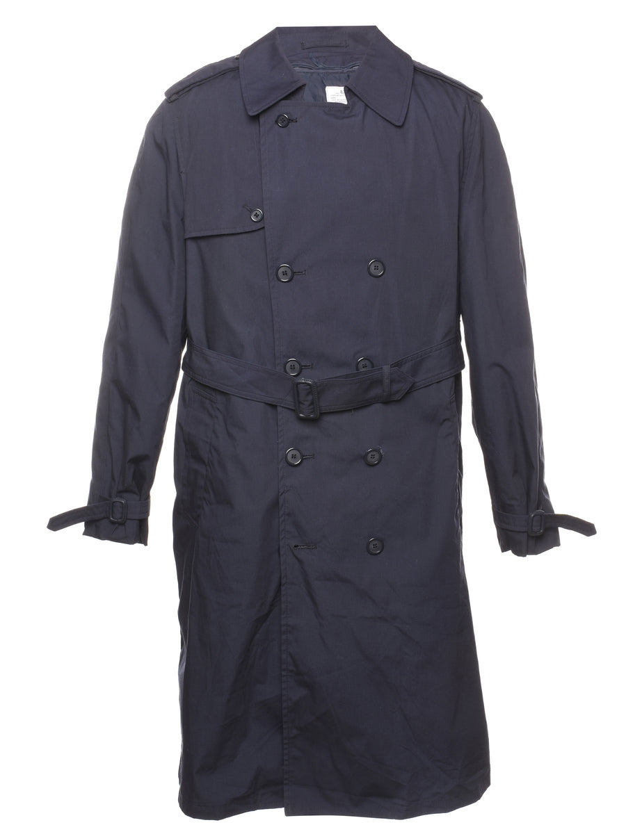 Men's Navy Double Breasted Trench Coat Blue, L Beyond Retro E00935506