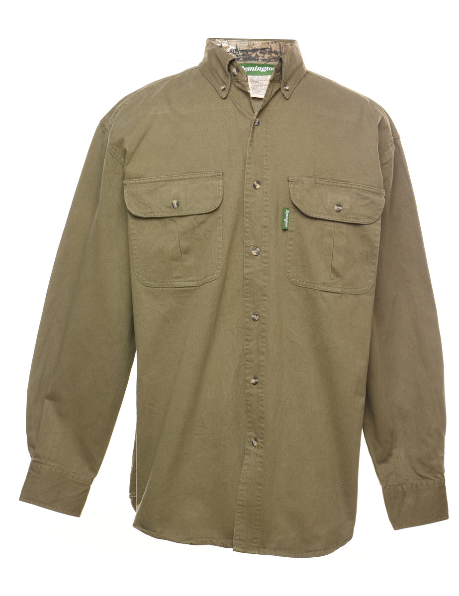 Men's Olive Green Denim Shirt Green, M Beyond Retro E00898718
