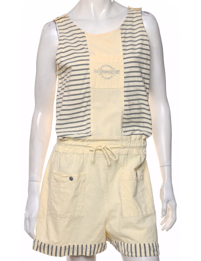 Pale Yellow & Grey Casual Striped Playsuit - M