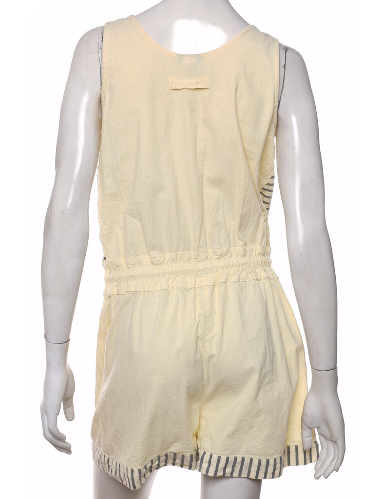 Pale Yellow & Grey Casual Striped Playsuit - M