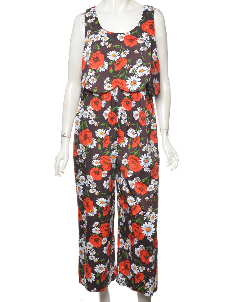 Sleeveless Floral Print Jumpsuit - L