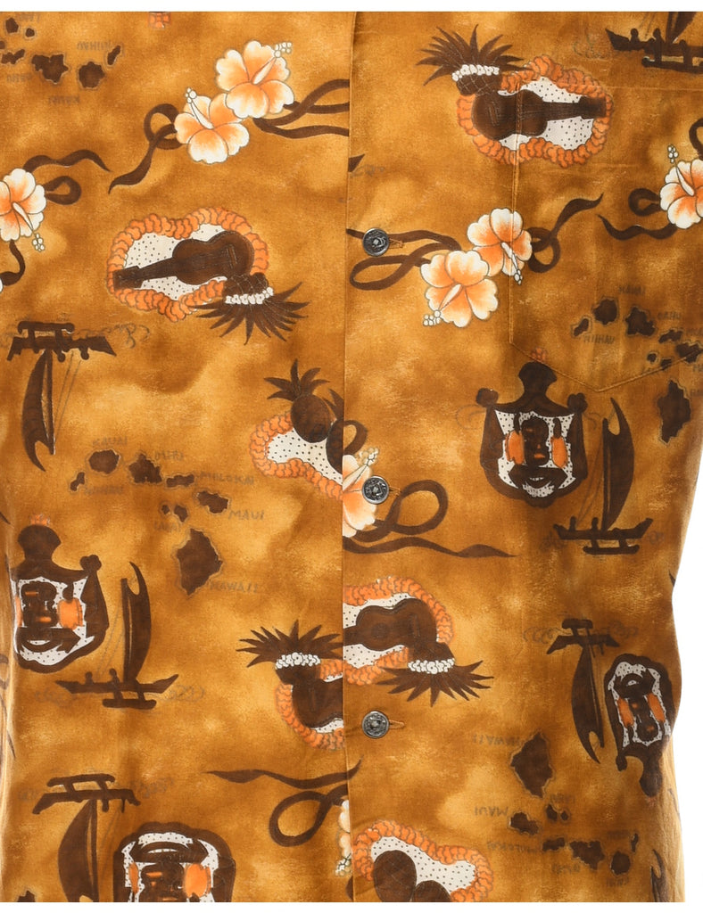 1950s Momi Guitar Print Hawaiian Shirt - L
