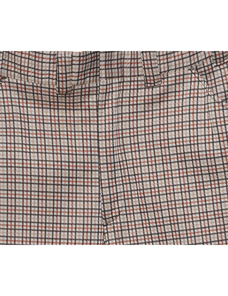1970s Checked Pattern Orange & Brown Suit Trousers - W36 L32