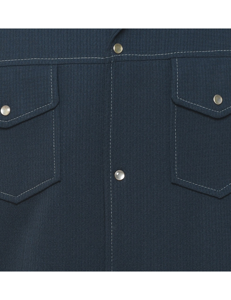 1970s Navy Contrast Stitch Shirt - L