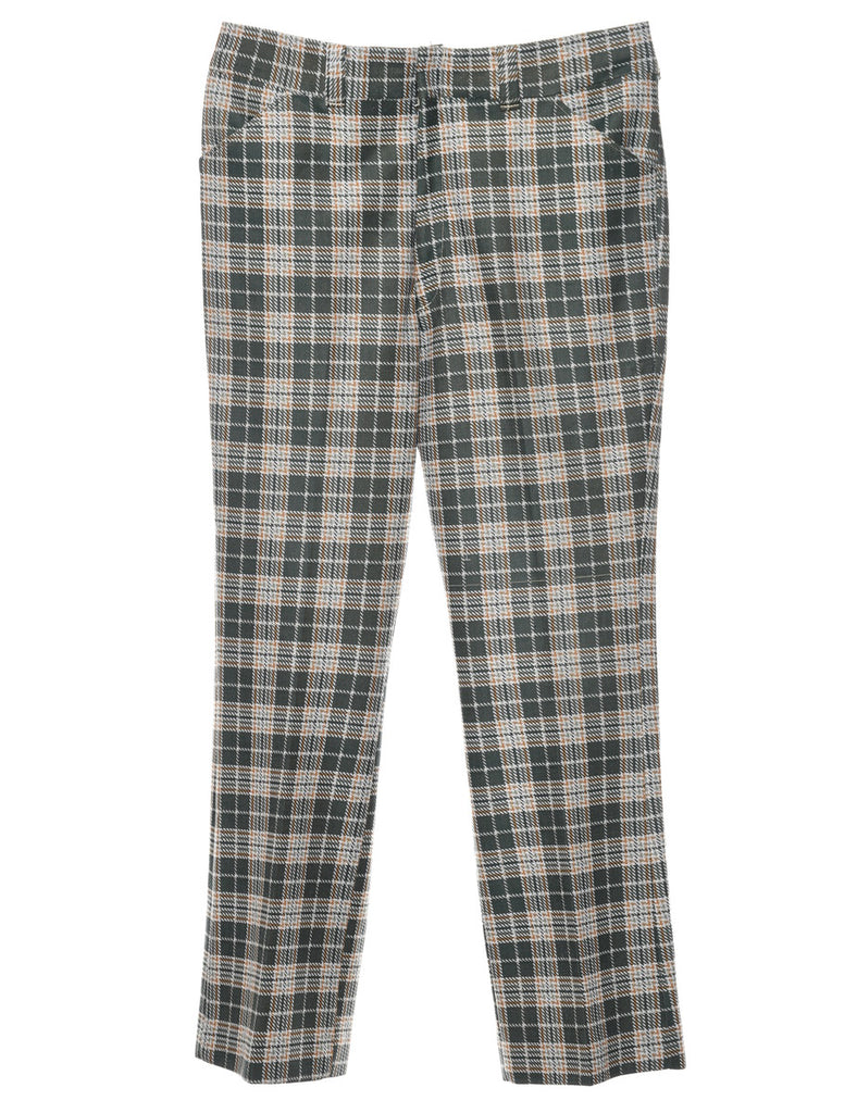1970s Orange & Dark Grey Checked Pattern Suit Trousers - W38 L32