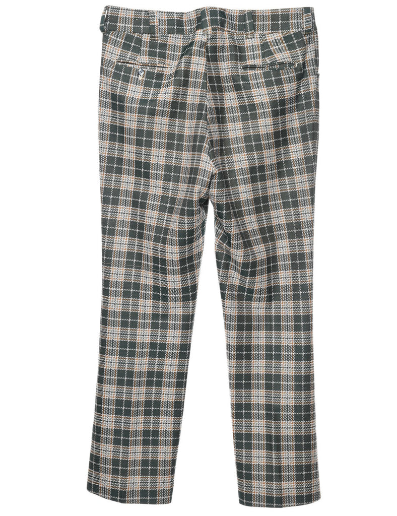 1970s Orange & Dark Grey Checked Pattern Suit Trousers - W38 L32