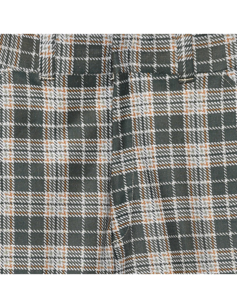 1970s Orange & Dark Grey Checked Pattern Suit Trousers - W38 L32