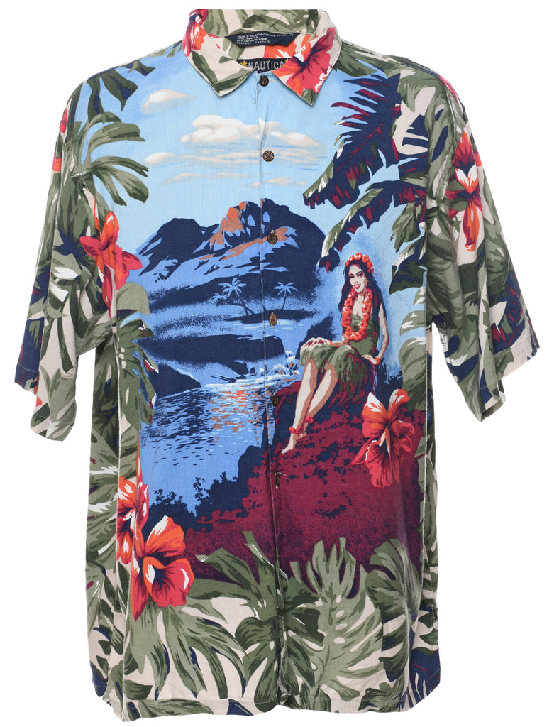 1980s Nautica Hula Girl Hawaiian Shirt - L