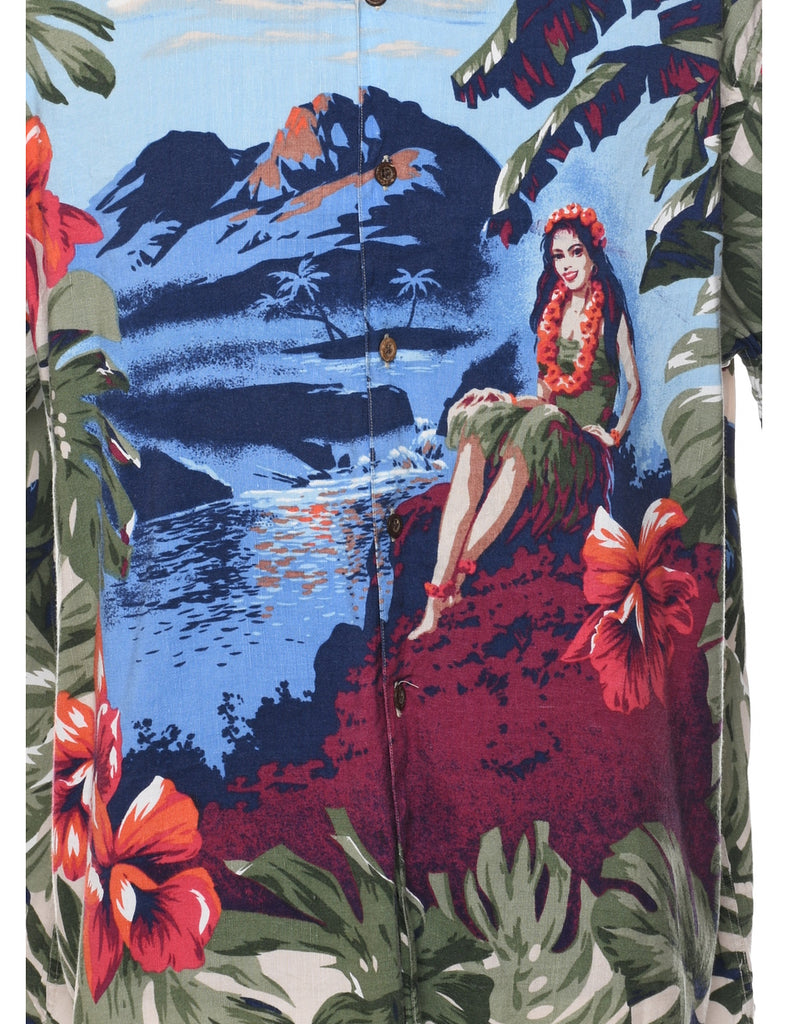 1980s Nautica Hula Girl Hawaiian Shirt - L
