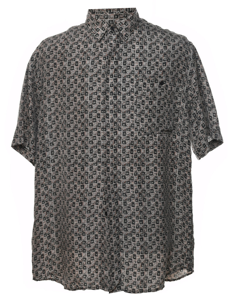 1990s Geometric Pattern Silk Shirt - L