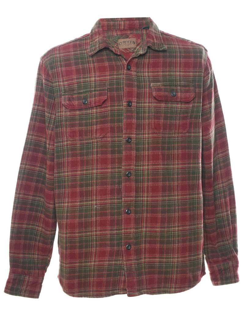 1990s Maroon & Dark Green Checked Shirt - M