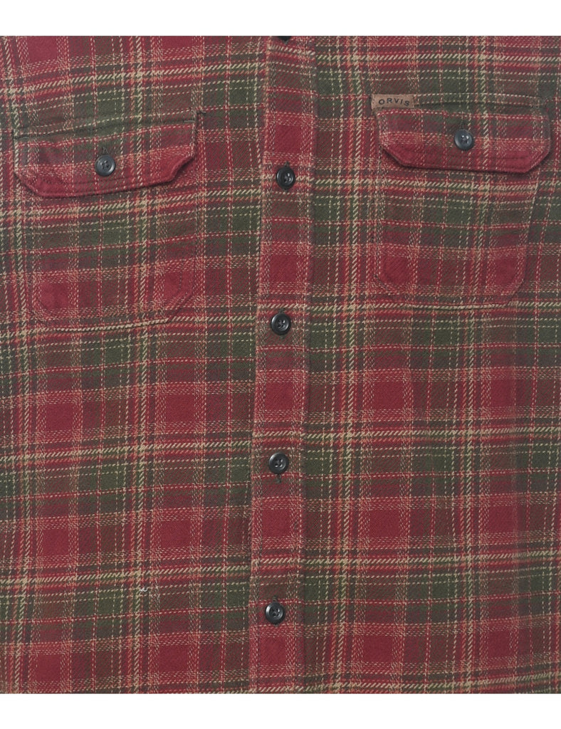 1990s Maroon & Dark Green Checked Shirt - M