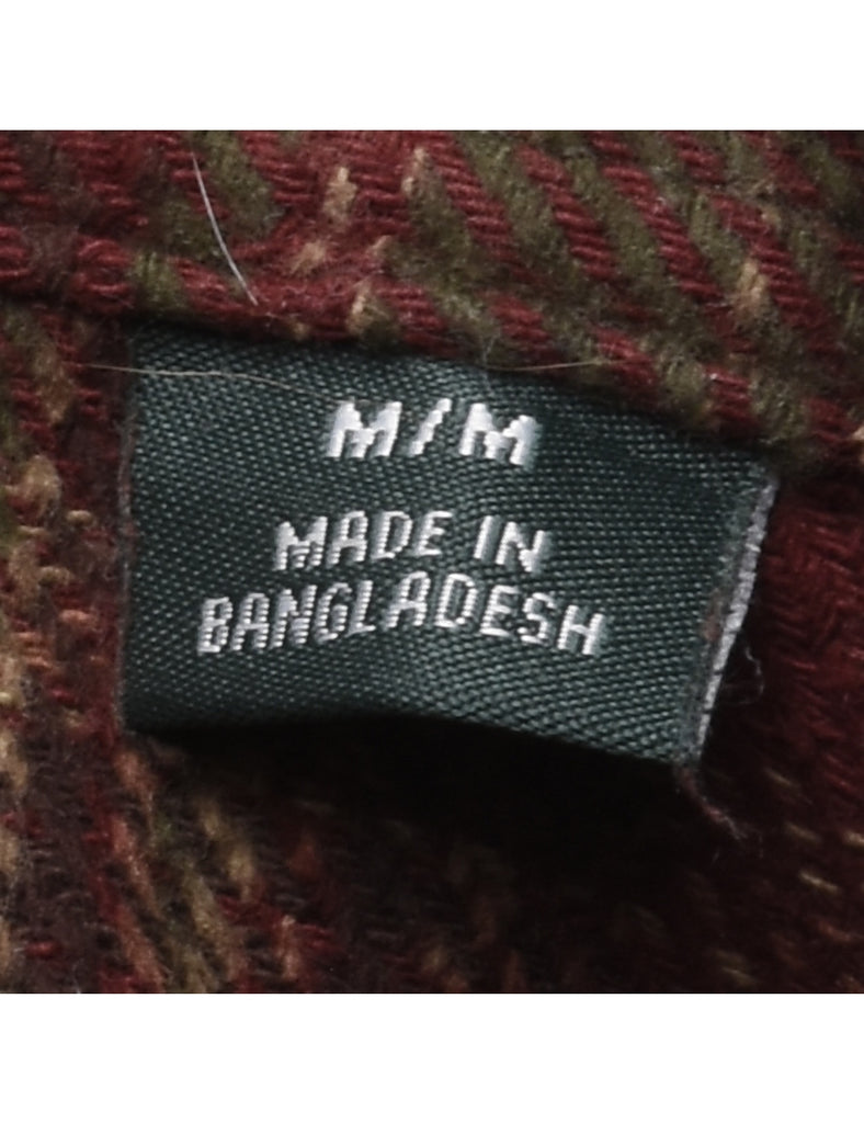 1990s Maroon & Dark Green Checked Shirt - M