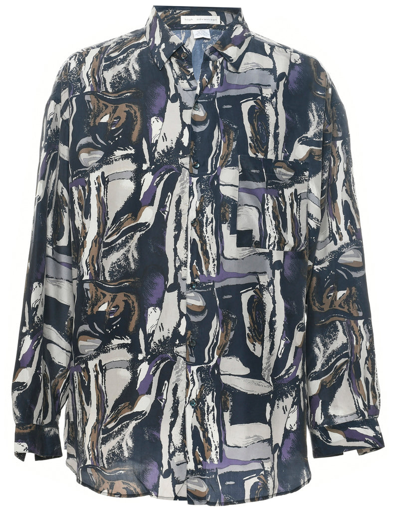 1990s Silk Abstract Print Shirt - XL