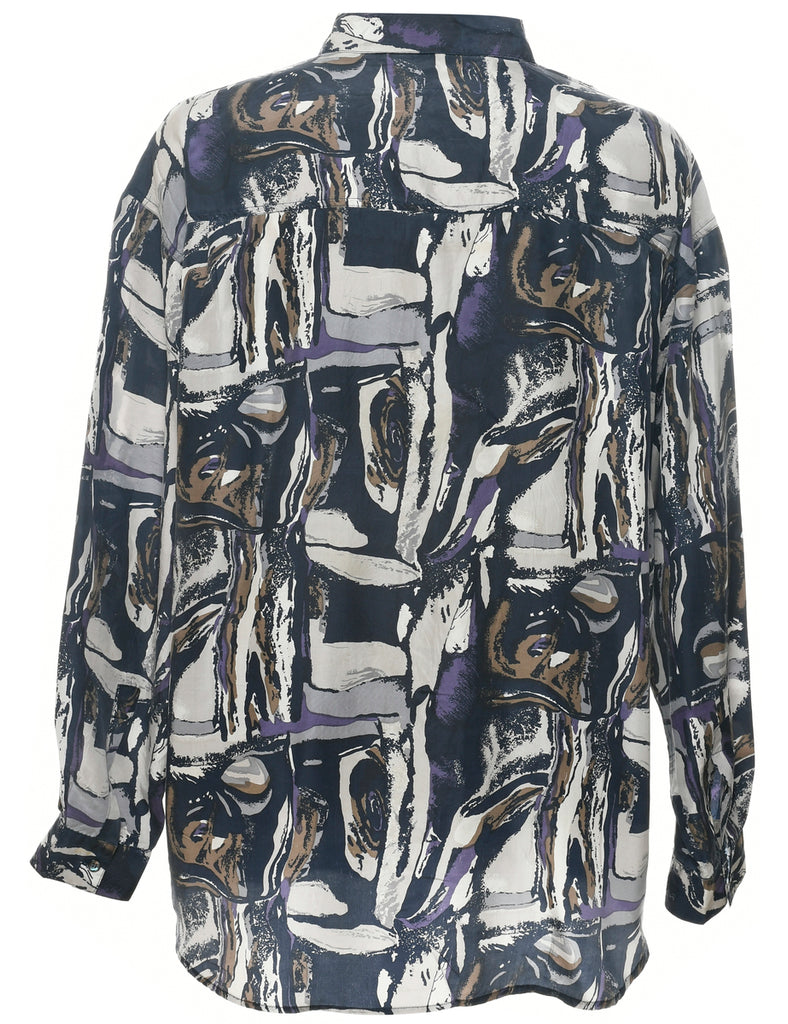 1990s Silk Abstract Print Shirt - XL