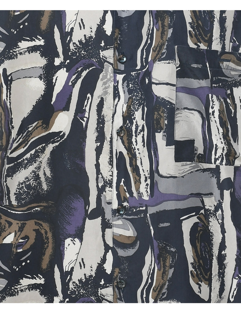 1990s Silk Abstract Print Shirt - XL