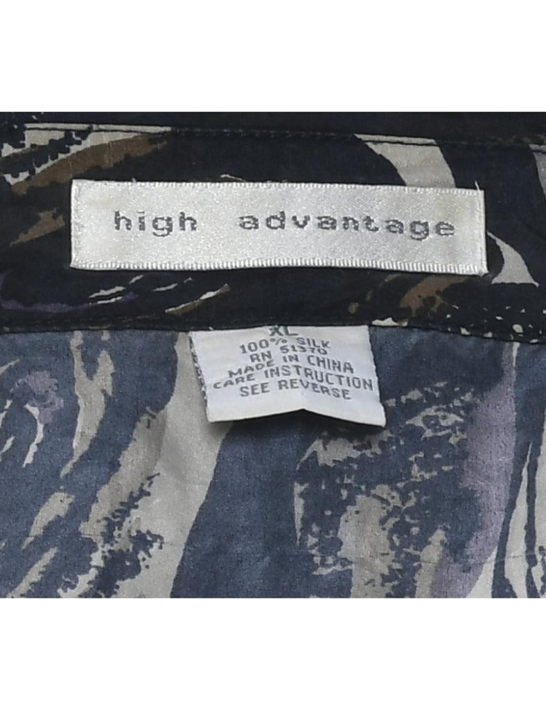 1990s Silk Abstract Print Shirt - XL
