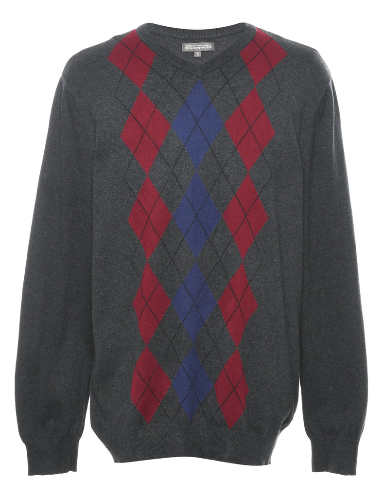 Argyle Dark Grey Jumper - XL