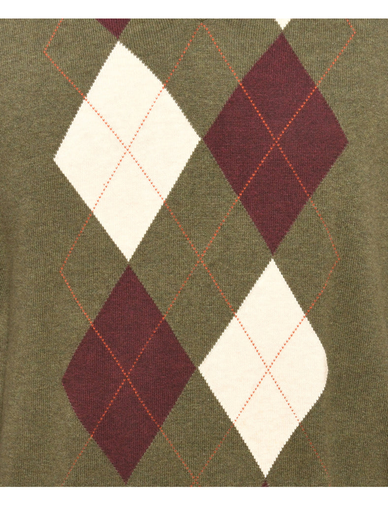 Argyle Olive Green Jumper - L