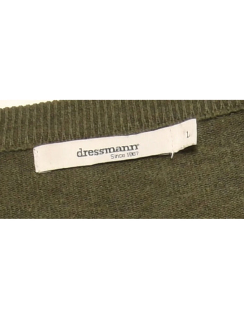 Argyle Olive Green Jumper - L