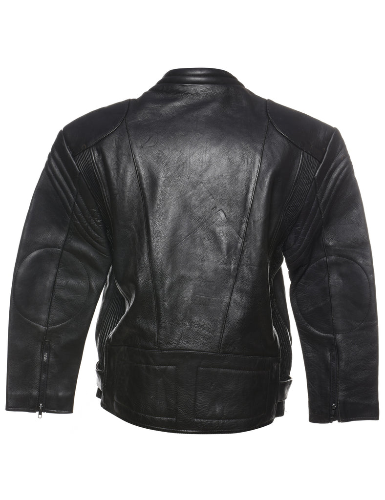 Biker Style Classic Black Oversized Leather Jacket - L