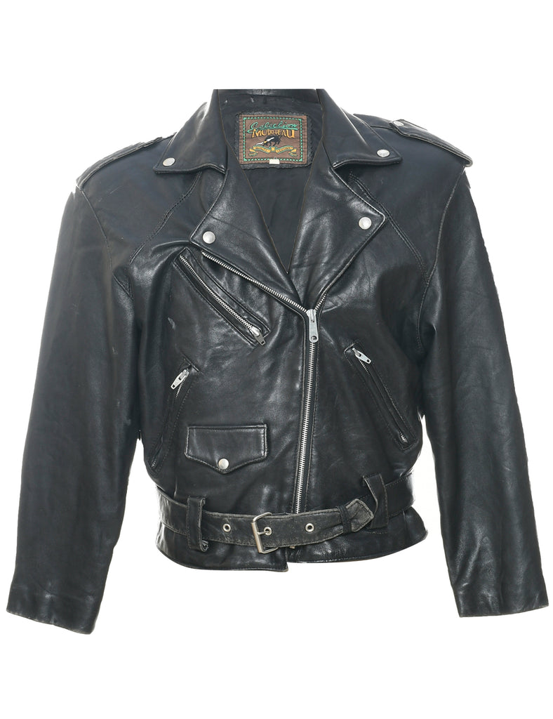 Biker Style Leather Jacket - M