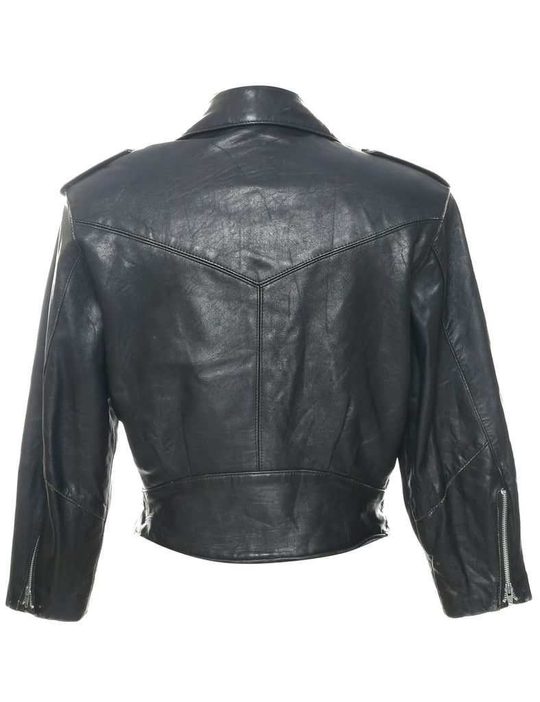 Biker Style Leather Jacket - M