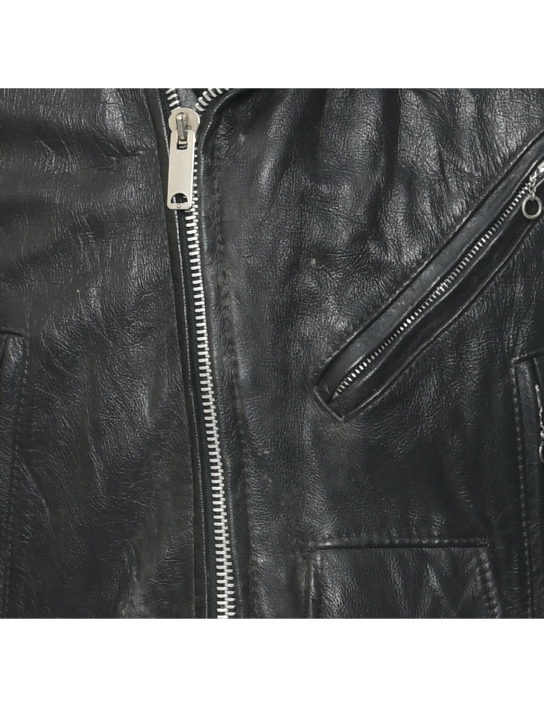 Biker Style Leather Jacket - M