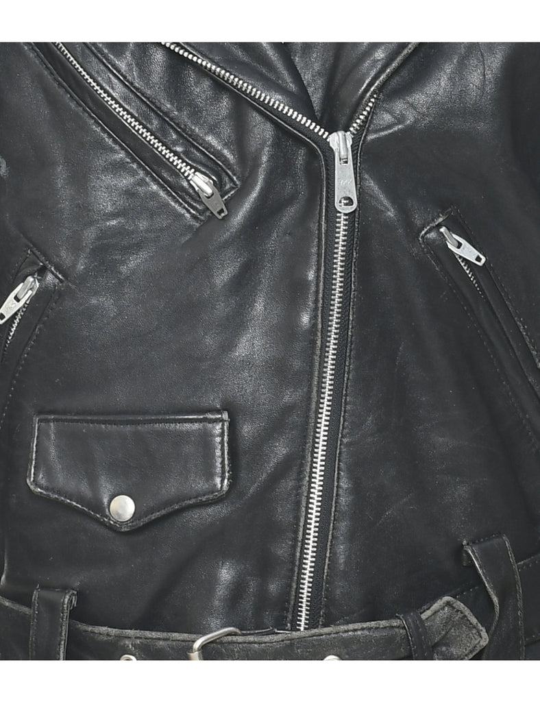 Biker Style Leather Jacket - M