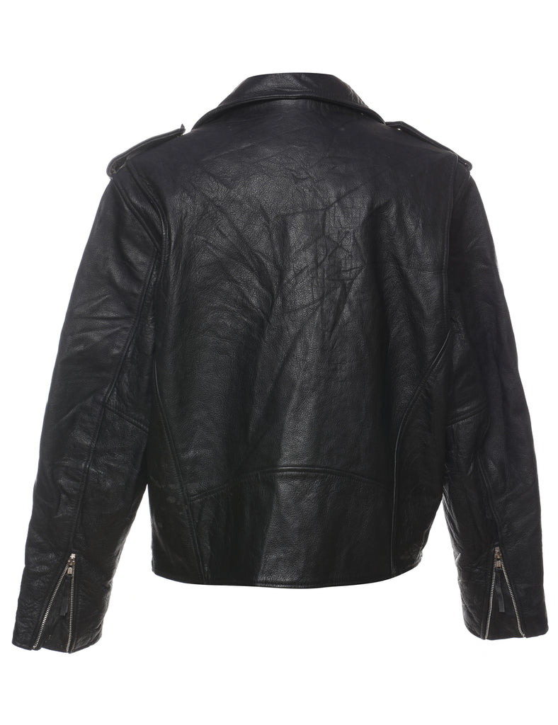 Black Classic Biker Style Leather Jacket - XL